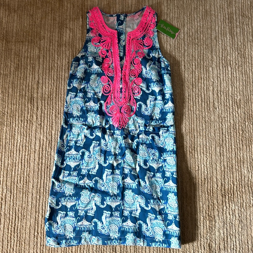 NWT Lilly Pulitzer Elephant Dress Pink And Blue sz 0